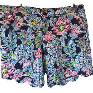 Lilly Pulitzer Buttercup Shorts Women's 10 Floral Print Scallop Hem Stretch